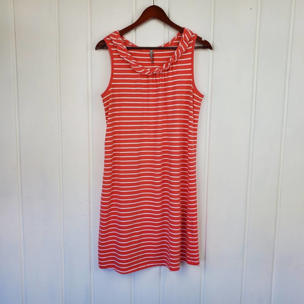 Hanna Andersson Coral Stripe Ruffle Scoop Neck Sleeveless Dress Womens Medium